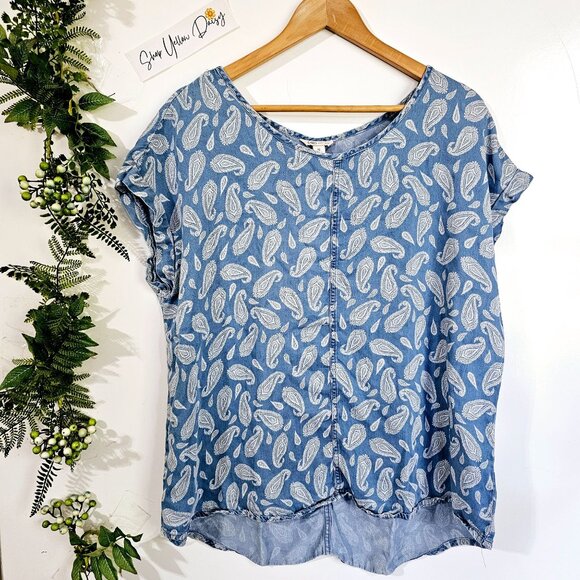 Cato Womens XL Paisley Blue 100 %Tencel Short Sleeve Blouse ~SS122.6‎ - Picture 1 of 6